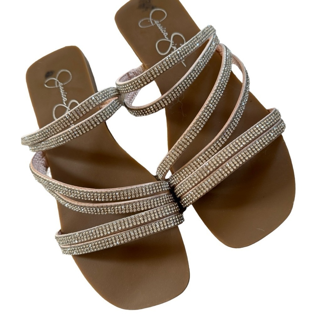 Jessica Simpson Diamonte Silver Flat Slide Sandals Size 6.5